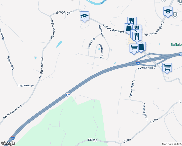 map of restaurants, bars, coffee shops, grocery stores, and more near 118 Woody Court in Kingston Springs