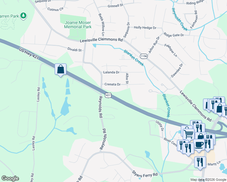 map of restaurants, bars, coffee shops, grocery stores, and more near 977 Reynolds Road in Lewisville