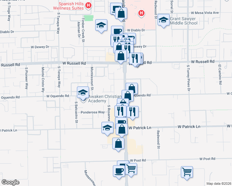 map of restaurants, bars, coffee shops, grocery stores, and more near 5890 Steinbeck Valley Street in Las Vegas