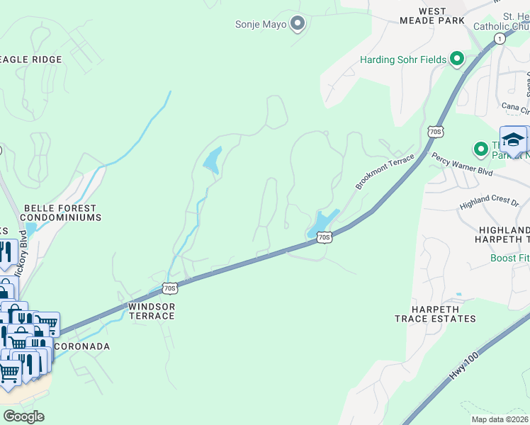 map of restaurants, bars, coffee shops, grocery stores, and more near 6820 Highway 70 South in Nashville