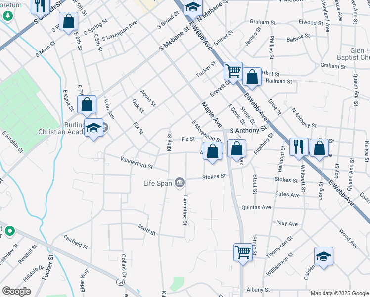 map of restaurants, bars, coffee shops, grocery stores, and more near 923-1007 Fix Street in Burlington