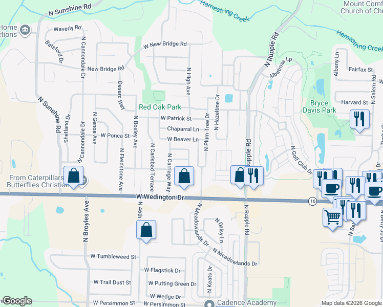 map of restaurants, bars, coffee shops, grocery stores, and more near 4335 West Beaver Lane in Fayetteville