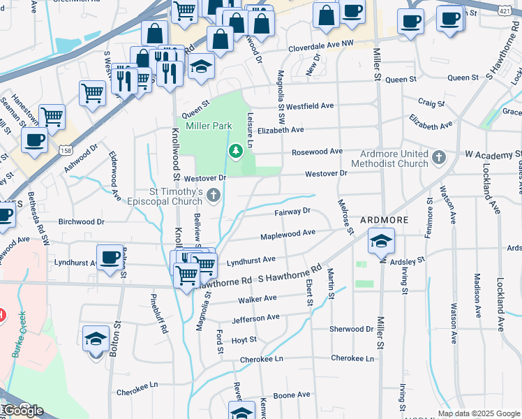 map of restaurants, bars, coffee shops, grocery stores, and more near 725 Magnolia Street in Winston-Salem