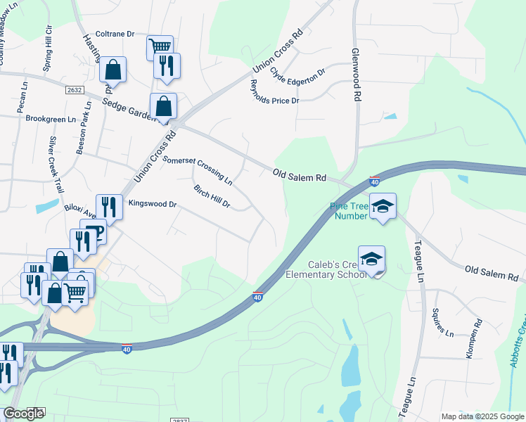 map of restaurants, bars, coffee shops, grocery stores, and more near 1325 Somerset Crossing Lane in Kernersville