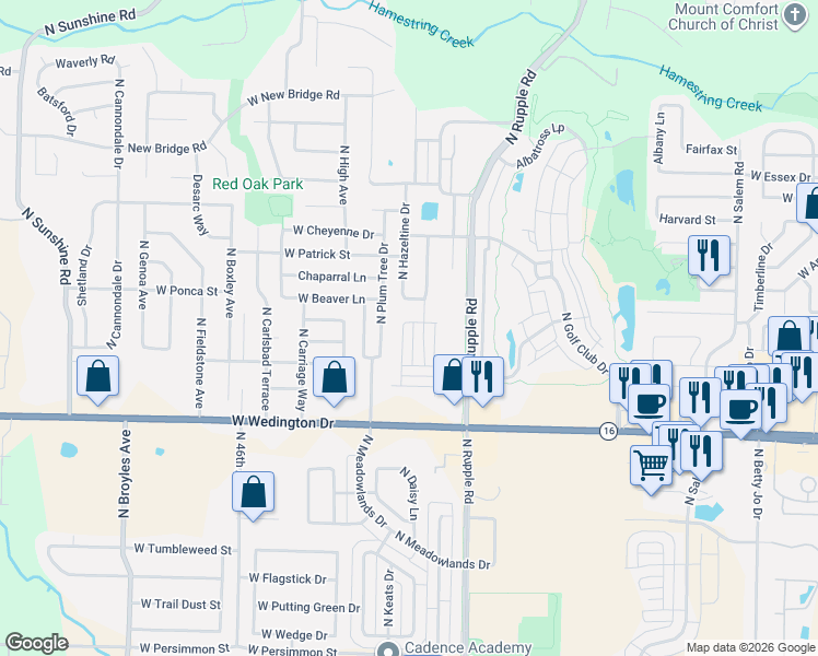 map of restaurants, bars, coffee shops, grocery stores, and more near 4133 West Monet Drive in Fayetteville