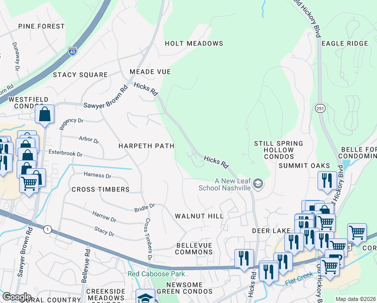 map of restaurants, bars, coffee shops, grocery stores, and more near 889 Stirrup Court in Nashville