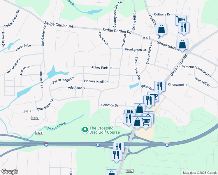 map of restaurants, bars, coffee shops, grocery stores, and more near 1554 Pecan Lane in Kernersville