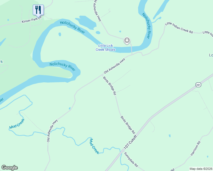 map of restaurants, bars, coffee shops, grocery stores, and more near 90 Birds Bridge Road in Greeneville