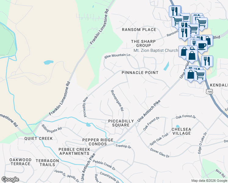map of restaurants, bars, coffee shops, grocery stores, and more near 861 Knights Bridge Way in Nashville