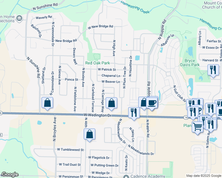 map of restaurants, bars, coffee shops, grocery stores, and more near 4335 West Beaver Lane in Fayetteville