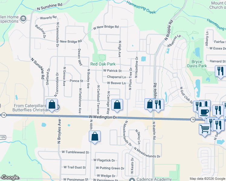 map of restaurants, bars, coffee shops, grocery stores, and more near 4451 West Beaver Lane in Fayetteville