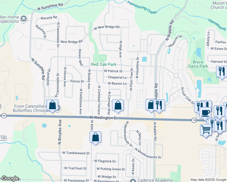 map of restaurants, bars, coffee shops, grocery stores, and more near 4451 West Beaver Lane in Fayetteville