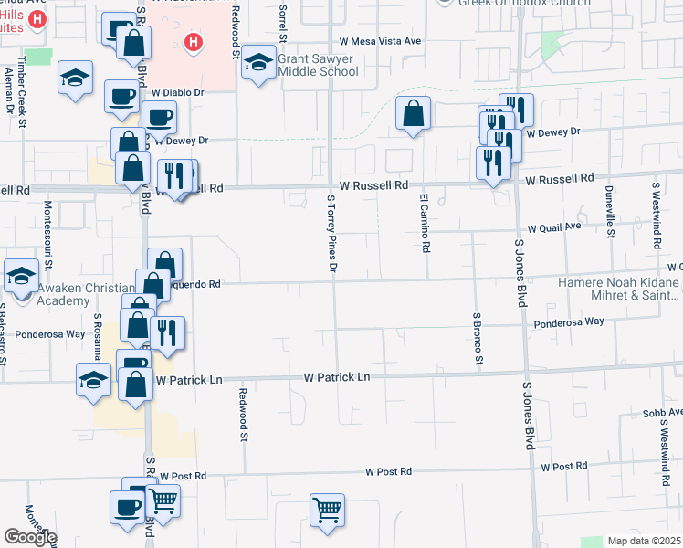 map of restaurants, bars, coffee shops, grocery stores, and more near 6437 West Quail Avenue in Las Vegas