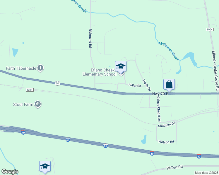 map of restaurants, bars, coffee shops, grocery stores, and more near 4509 U.S. 70 in Mebane