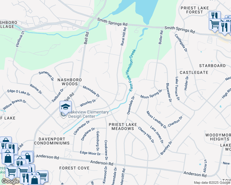 map of restaurants, bars, coffee shops, grocery stores, and more near 519 Rural Hill Road in Nashville