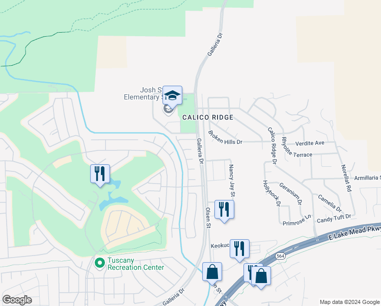 map of restaurants, bars, coffee shops, grocery stores, and more near 589 Via Paladini in Henderson