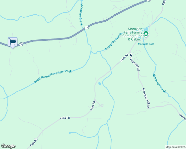 map of restaurants, bars, coffee shops, grocery stores, and more near 1182 Falls Road in Moravian Falls