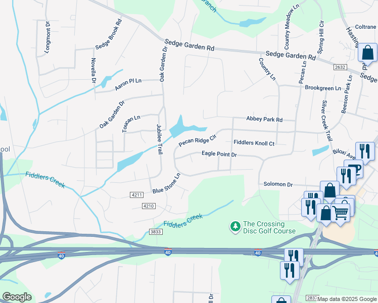 map of restaurants, bars, coffee shops, grocery stores, and more near 716 Eagle Point Drive in Kernersville