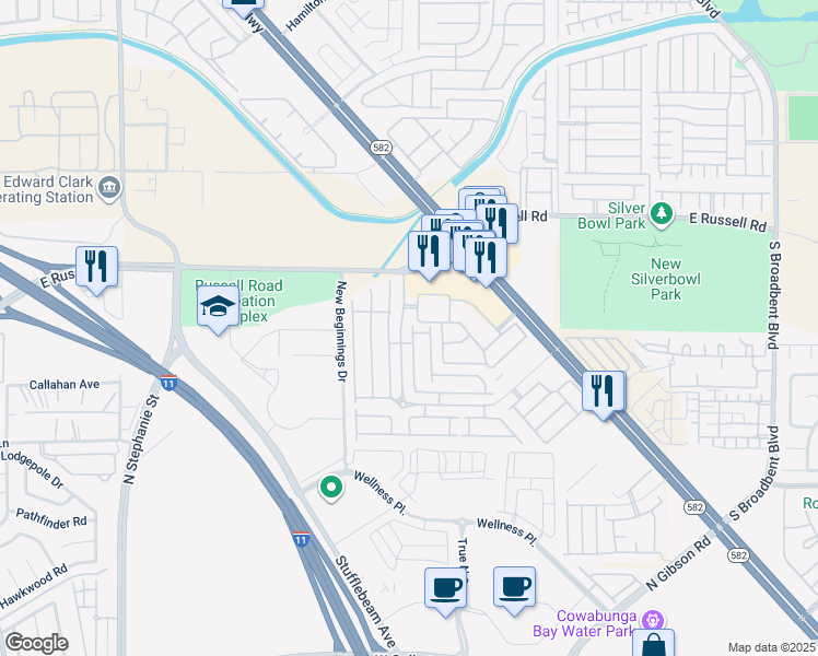 map of restaurants, bars, coffee shops, grocery stores, and more near 5870 Gentleslope Street in Henderson