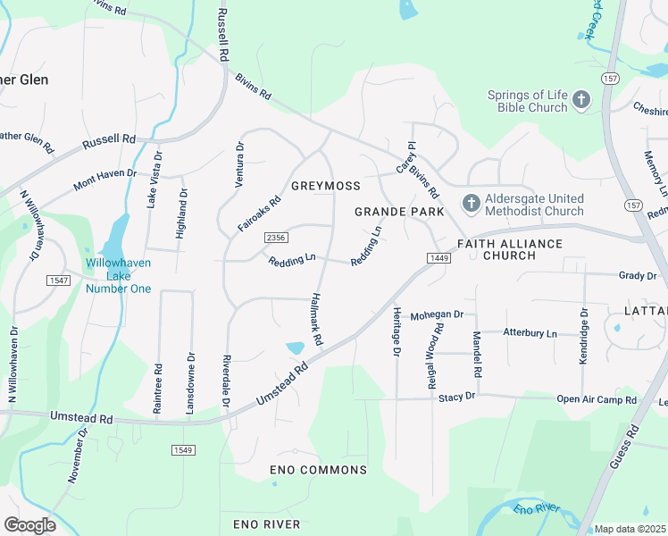 map of restaurants, bars, coffee shops, grocery stores, and more near 1914 Redding Lane in Durham
