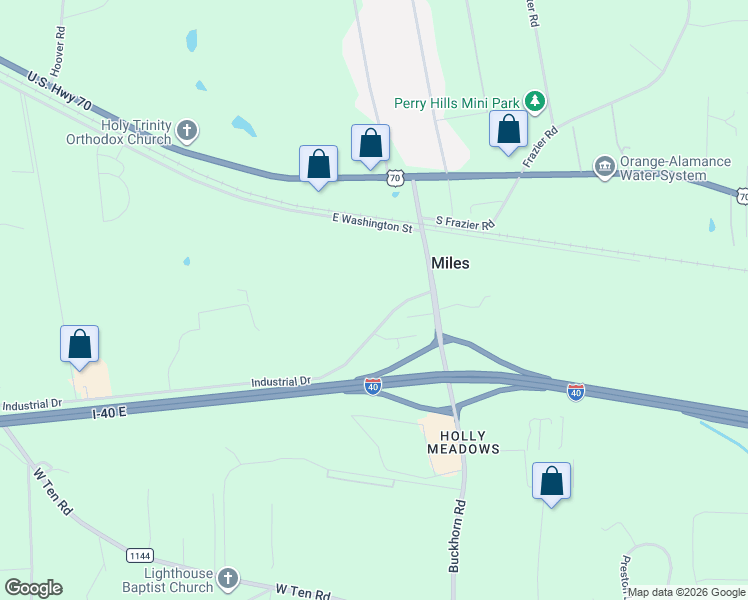 map of restaurants, bars, coffee shops, grocery stores, and more near Industrial Drive in Mebane