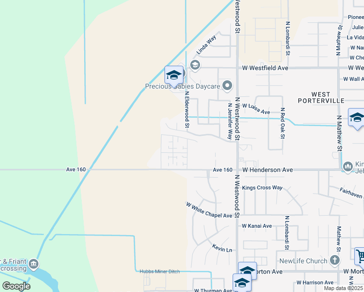 map of restaurants, bars, coffee shops, grocery stores, and more near 2635-2699 West Porter Creek Avenue in Porterville