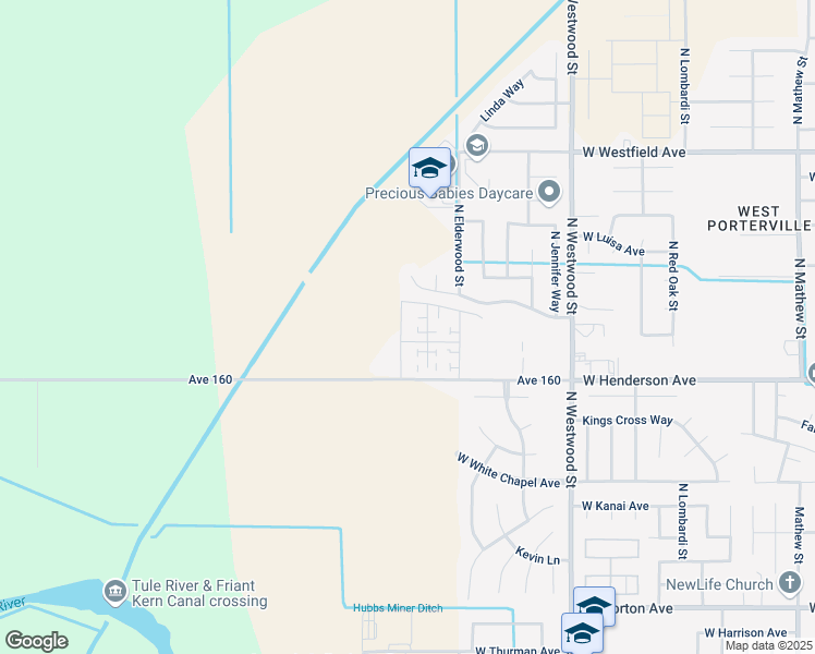 map of restaurants, bars, coffee shops, grocery stores, and more near 2689 West Porter Creek Avenue in Porterville