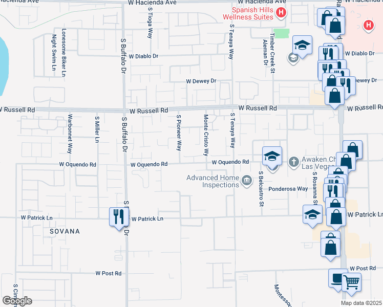 map of restaurants, bars, coffee shops, grocery stores, and more near 7532 Frontier Ranch Lane in Las Vegas