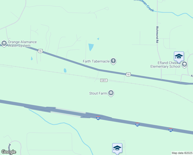 map of restaurants, bars, coffee shops, grocery stores, and more near 201 Redman Crossing Road in Efland