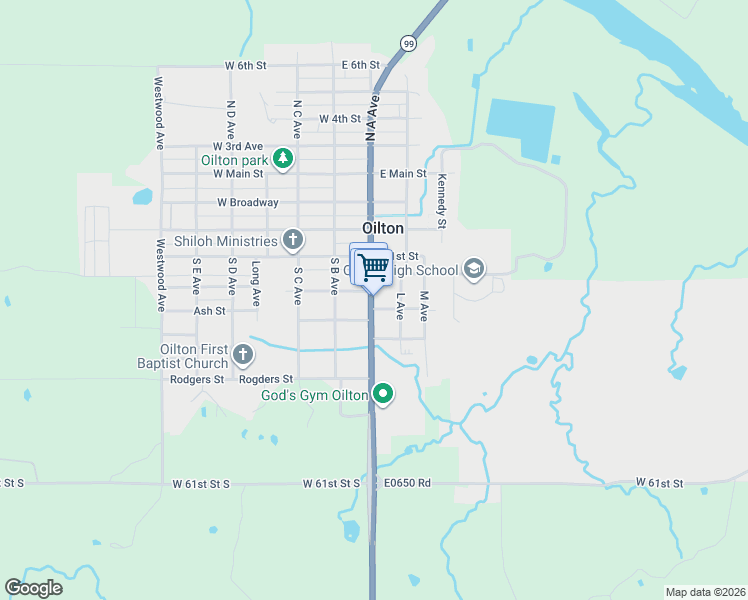 map of restaurants, bars, coffee shops, grocery stores, and more near 510 South A Avenue in Oilton