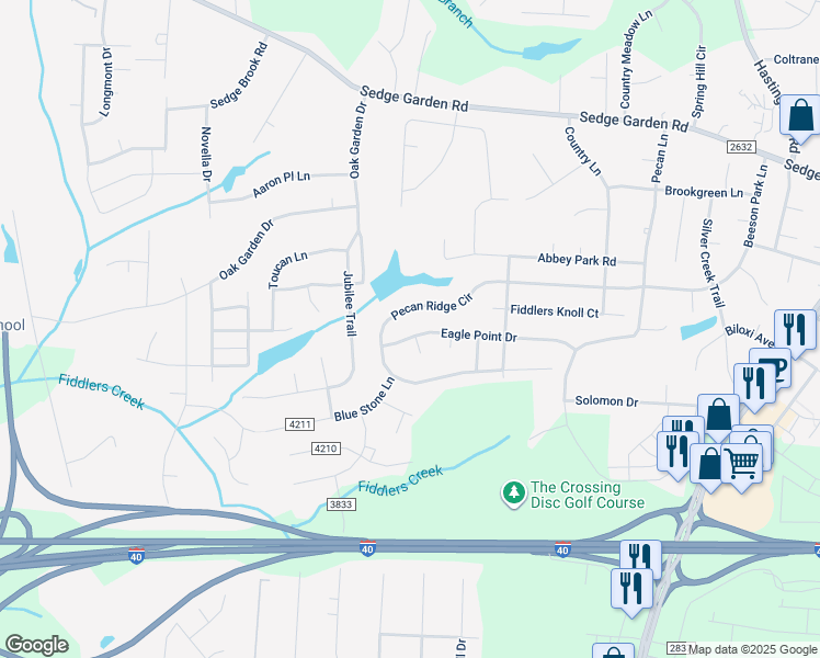 map of restaurants, bars, coffee shops, grocery stores, and more near 716 Eagle Point Drive in Kernersville