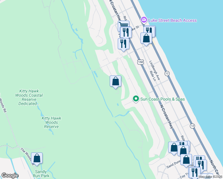 map of restaurants, bars, coffee shops, grocery stores, and more near 4606 Tamarack Drive in Kitty Hawk