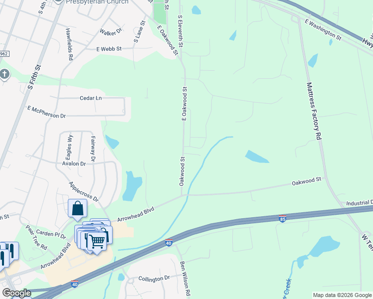 map of restaurants, bars, coffee shops, grocery stores, and more near 1002 Abbott Street in Mebane