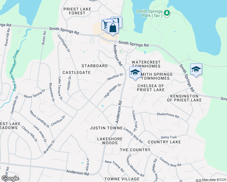 map of restaurants, bars, coffee shops, grocery stores, and more near 2909 High Rigger Drive in Nashville