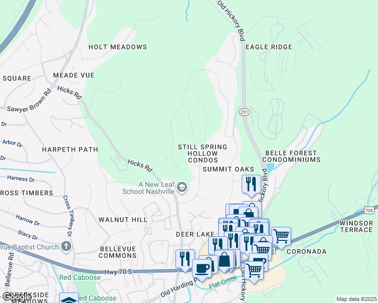 map of restaurants, bars, coffee shops, grocery stores, and more near 234 Still Spring Hollow Court in Nashville
