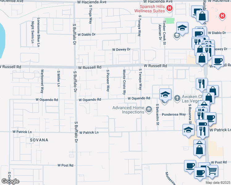 map of restaurants, bars, coffee shops, grocery stores, and more near 7532 Frontier Ranch Lane in Las Vegas