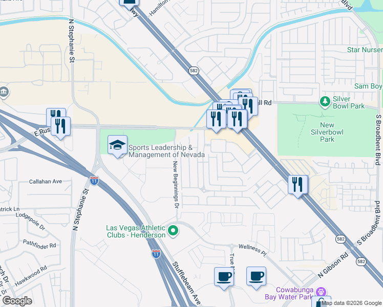 map of restaurants, bars, coffee shops, grocery stores, and more near 5867 Aimless Street in Henderson