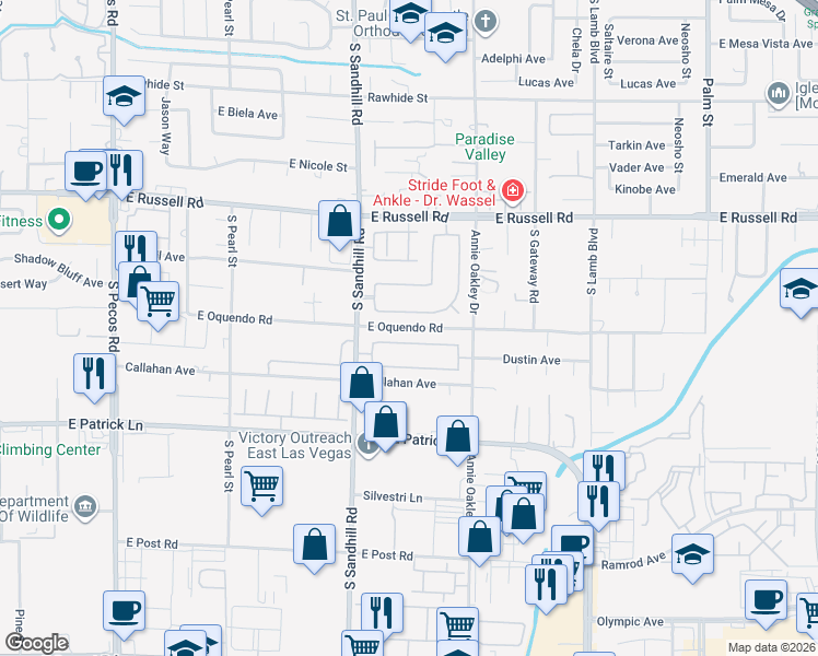 map of restaurants, bars, coffee shops, grocery stores, and more near 3887 Placita Del Lazo in Las Vegas