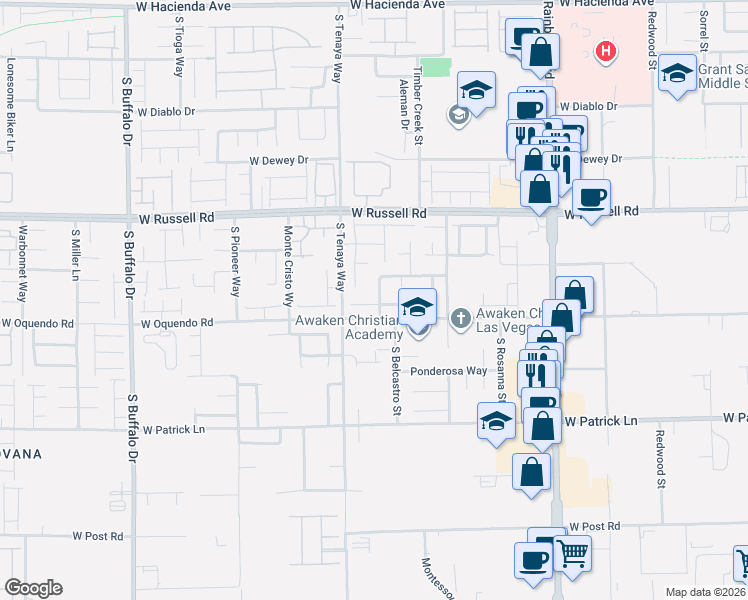 map of restaurants, bars, coffee shops, grocery stores, and more near 5871 Lost Valley Street in Las Vegas