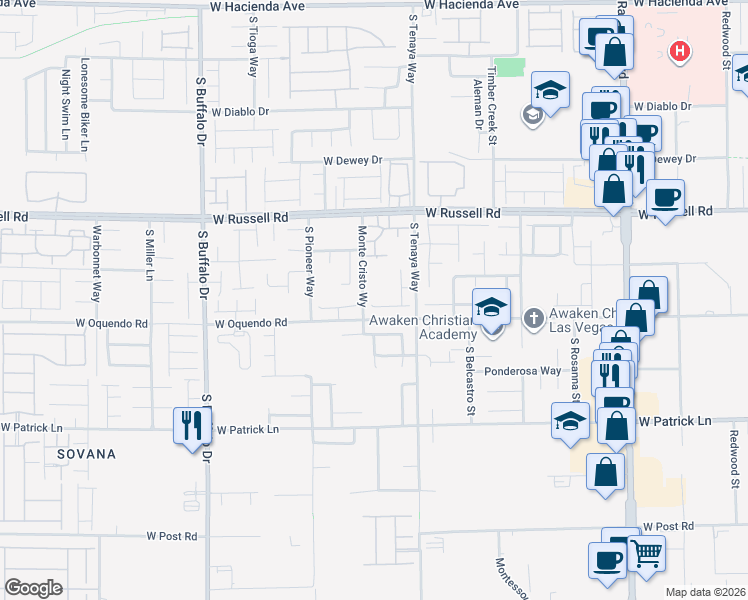 map of restaurants, bars, coffee shops, grocery stores, and more near 5818 Spectacular Bid Street in Las Vegas