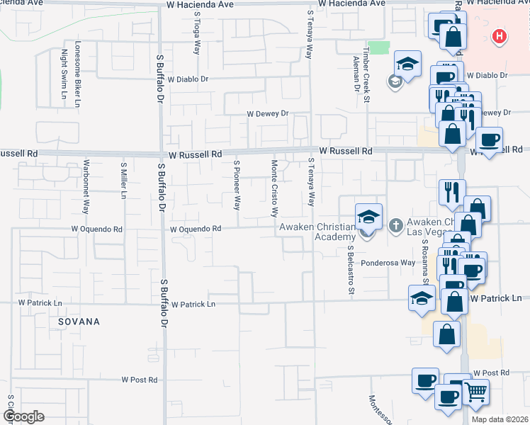 map of restaurants, bars, coffee shops, grocery stores, and more near 5818 Spectacular Bid Street in Las Vegas