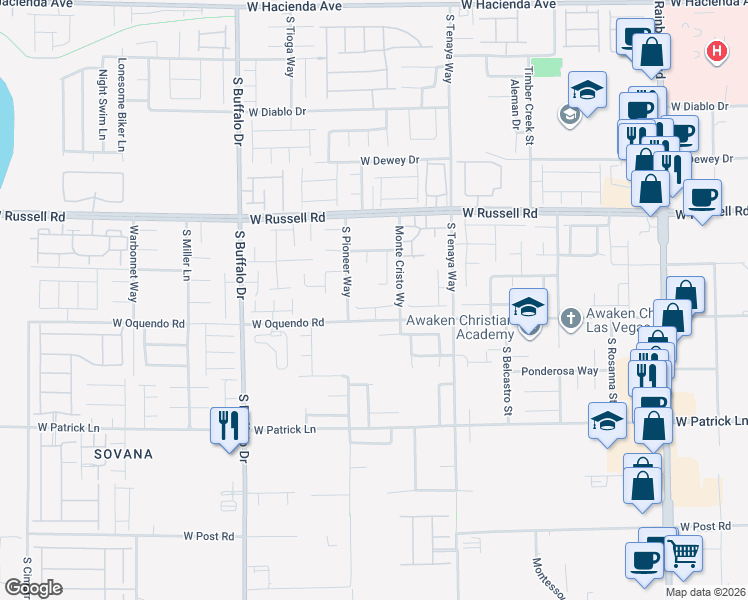 map of restaurants, bars, coffee shops, grocery stores, and more near 7521 War Admiral Court in Las Vegas