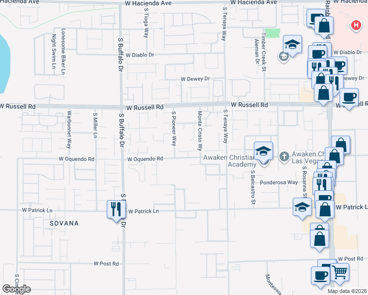 map of restaurants, bars, coffee shops, grocery stores, and more near 7521 War Admiral Court in Las Vegas