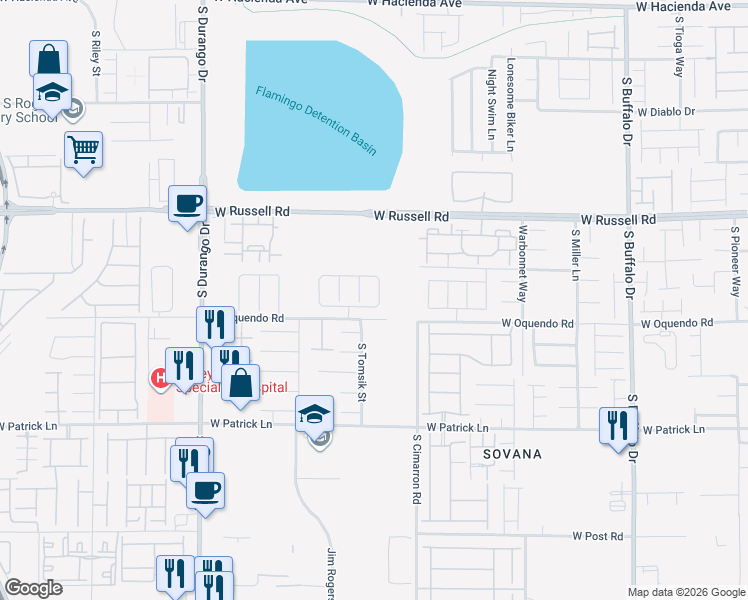 map of restaurants, bars, coffee shops, grocery stores, and more near 5843 Stoneborough Street in Las Vegas