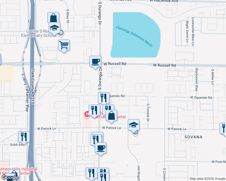 map of restaurants, bars, coffee shops, grocery stores, and more near 5835 Rainbow Trout Court in Las Vegas
