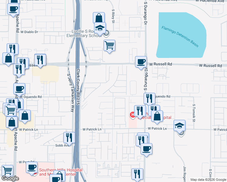 map of restaurants, bars, coffee shops, grocery stores, and more near 5844 Casa Branca Street in Las Vegas