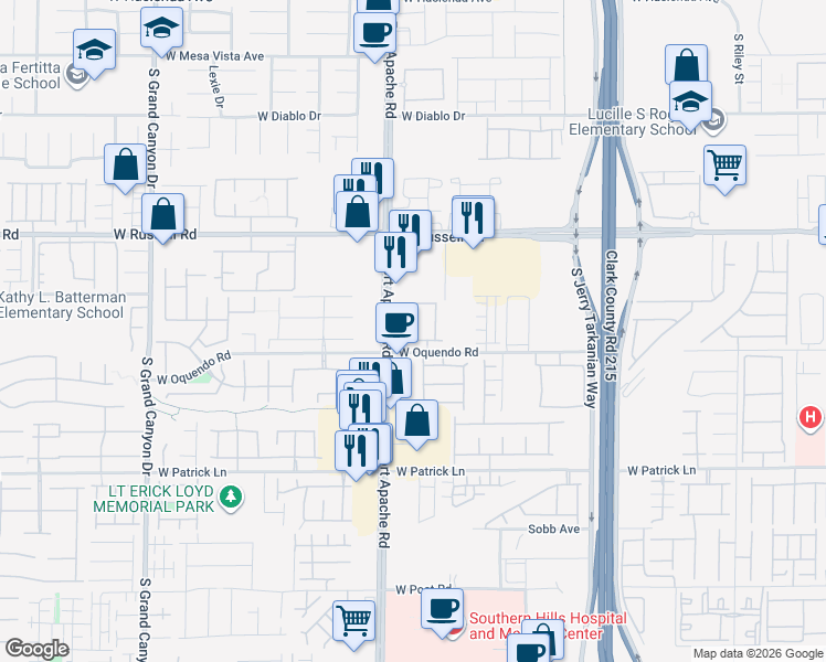 map of restaurants, bars, coffee shops, grocery stores, and more near 5842 Rustic Prairie Street in Las Vegas