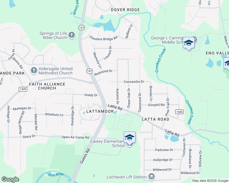 map of restaurants, bars, coffee shops, grocery stores, and more near 5027 Autumn Drive in Durham