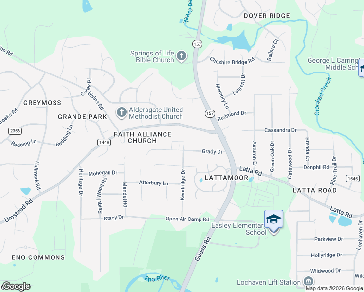 map of restaurants, bars, coffee shops, grocery stores, and more near 1105 Umstead Road in Durham