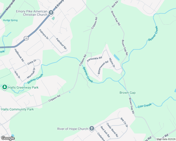 map of restaurants, bars, coffee shops, grocery stores, and more near 7137 Periwinkle Road in Knoxville